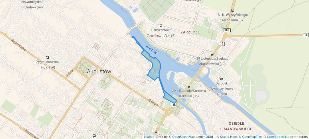 walking in Błonia nad Nettą map in Augustów