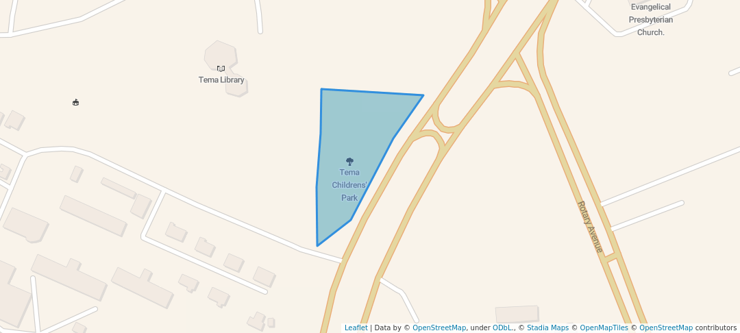 walking in Tema Childrens' Park map in Tema