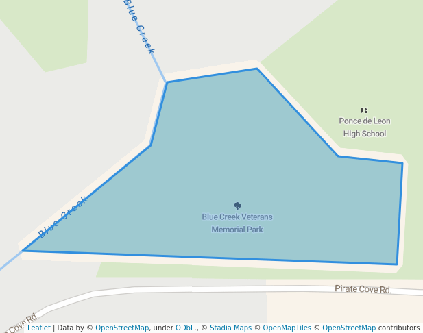 walking in Blue Creek Veterans Memorial Park map in Ponce de Leon