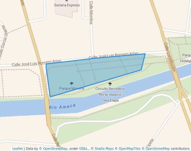 walking in Parque Morelos map in Ameca