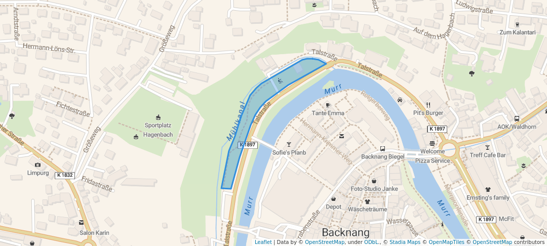 walking in Bácsalmás-Anlage map in Backnang