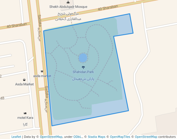 walking in Shahidan Park map in Sulaymaniyah