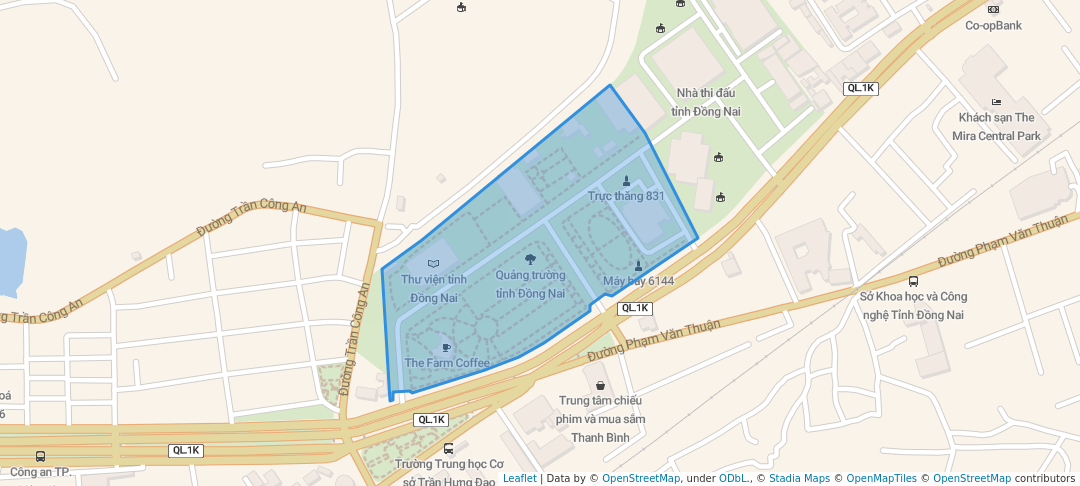 walking in Quảng trường tỉnh Đồng Nai map in thành phố Biên Hòa