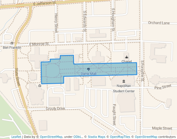 walking in Dame Mall map in Franklin