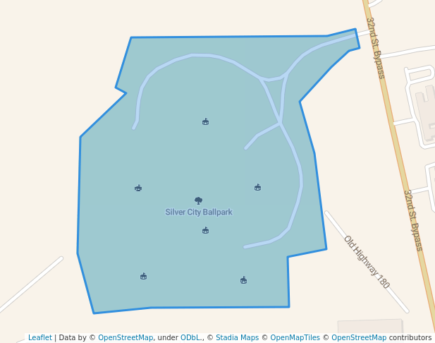 walking in Silver City Ballpark map in Silver City