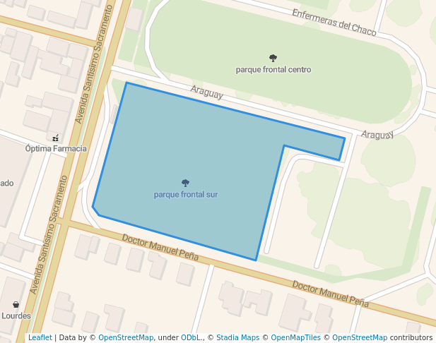 walking in parque frontal sur map in Asunción