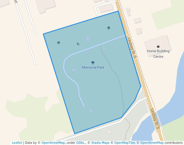 walking in Memorial Park map in Kawartha Lakes