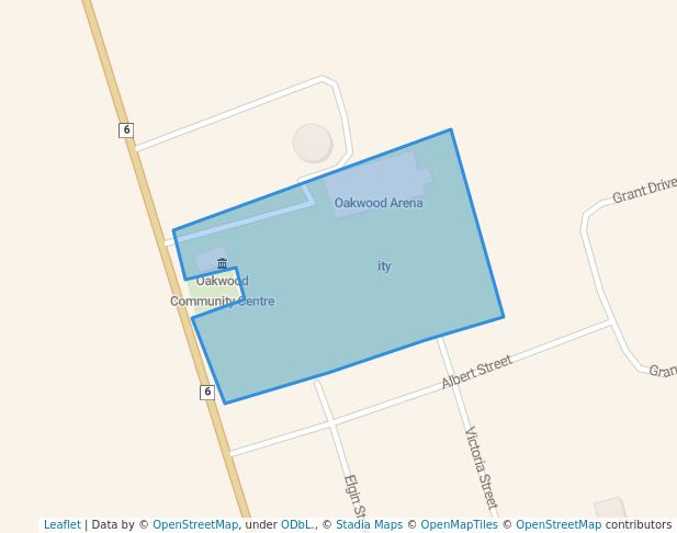 walking in Oakwood Community Centre Park map in Kawartha Lakes