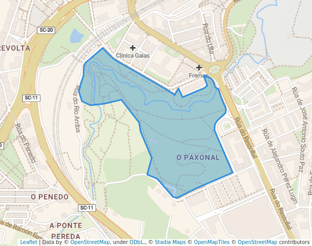 walking in Parque de Eugenio Granell map in Santiago de Compostela