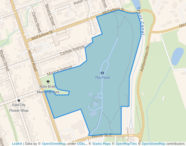 walking in Ashburnham Memorial Park map in Peterborough