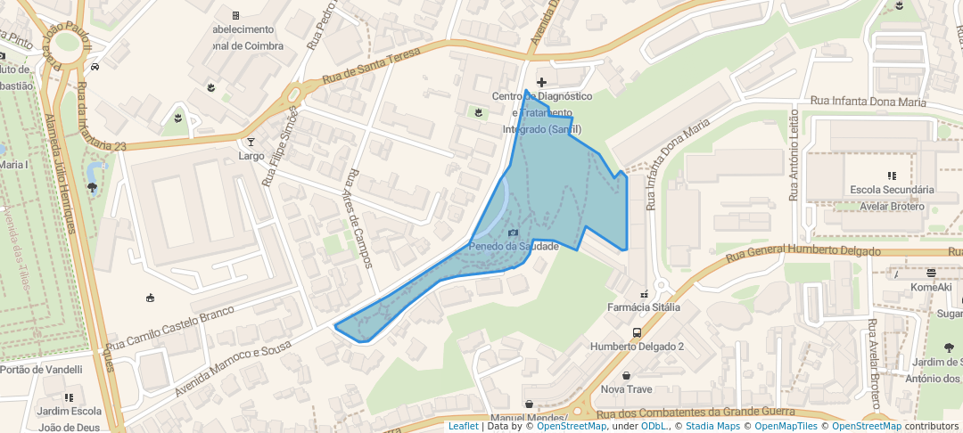 walking in Penedo da Saudade map in Coimbra