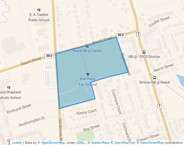walking in Port Perry Fair Ground map in Port Perry