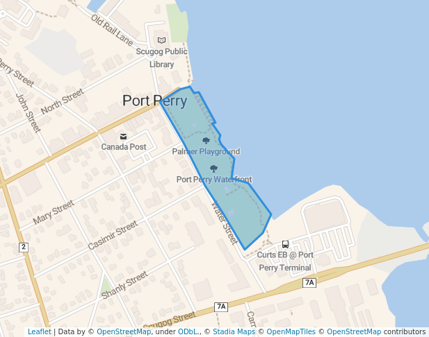 walking in Port Perry Waterfront map in Port Perry