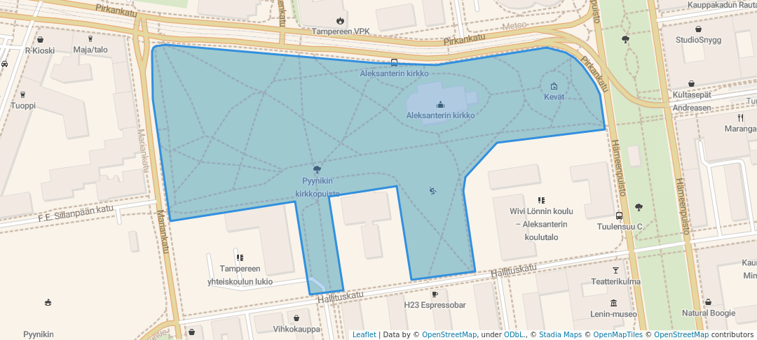 walking in Pyynikin kirkkopuisto map in Tampere