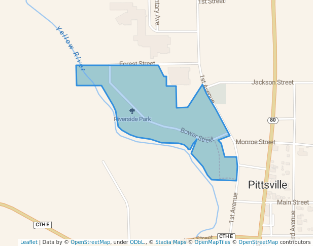 walking in Riverside Park map in Pittsville