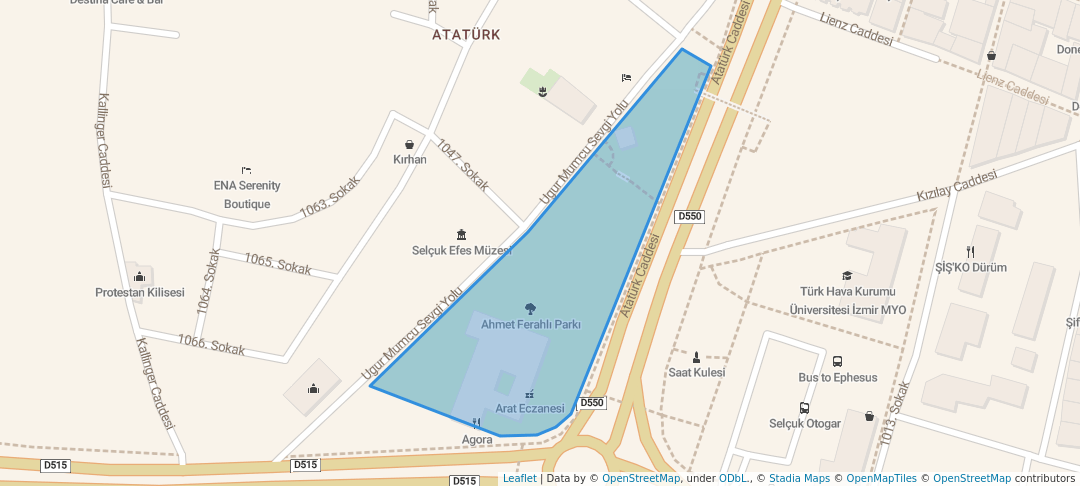 walking in Ahmet Ferahlı Parkı map in Selçuk