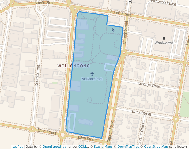 walking in McCabe Park map in Wollongong
