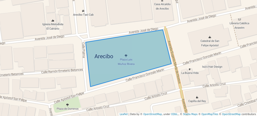 walking in Plaza Luis Muñoz Rivera map in Arecibo