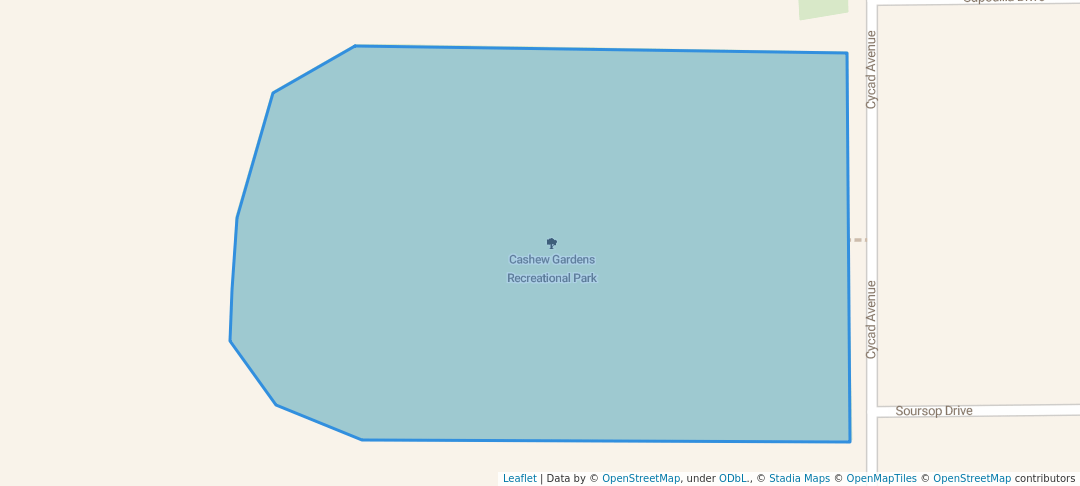 walking in Cashew Gardens Recreational Park map in Chaguanas