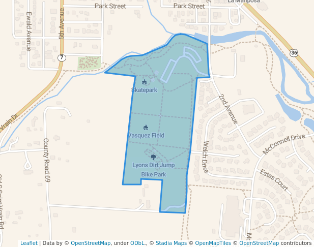 walking in Bohn Park map in Lyons