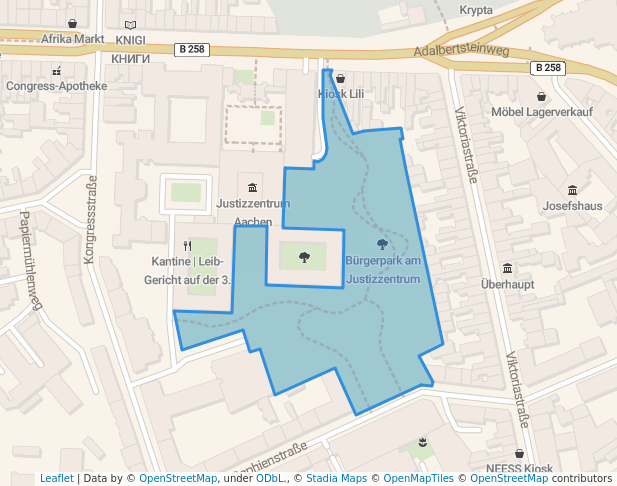 walking in Bürgerpark am Justizzentrum map in Aachen