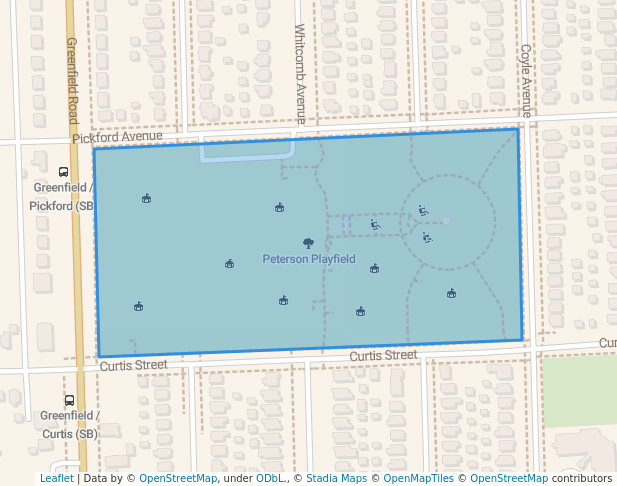 walking in Peterson Playfield map in Detroit