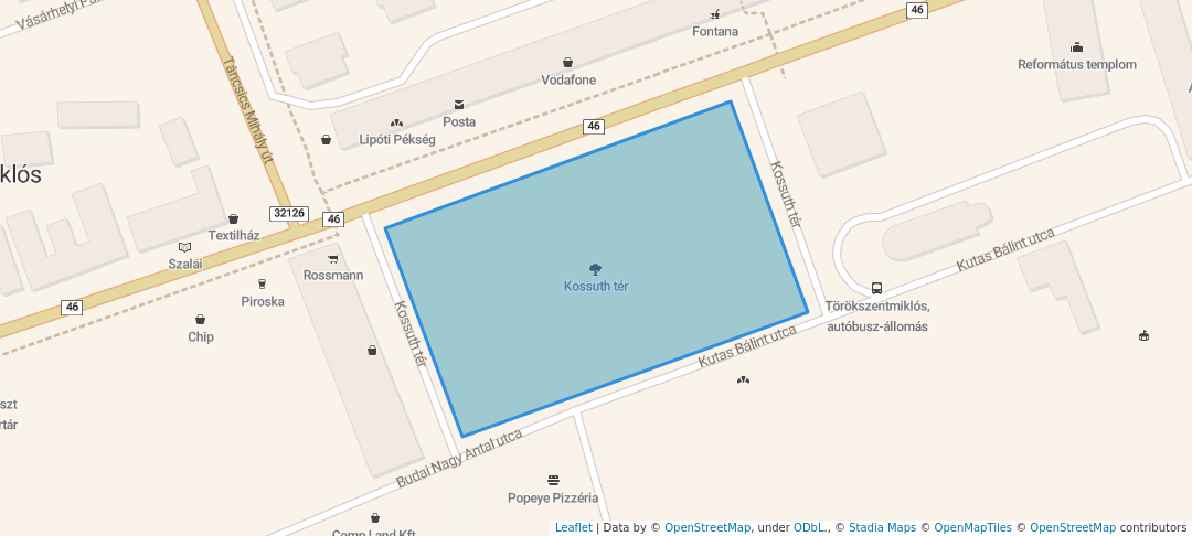 walking in Kossuth tér map in Törökszentmiklós