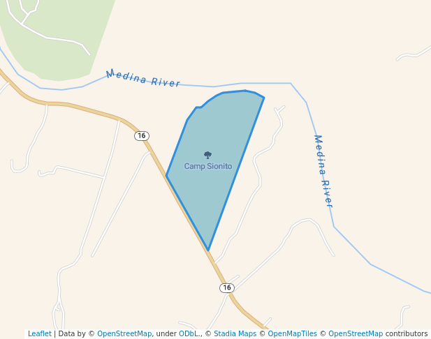 walking in Camp Sionito map in Bandera