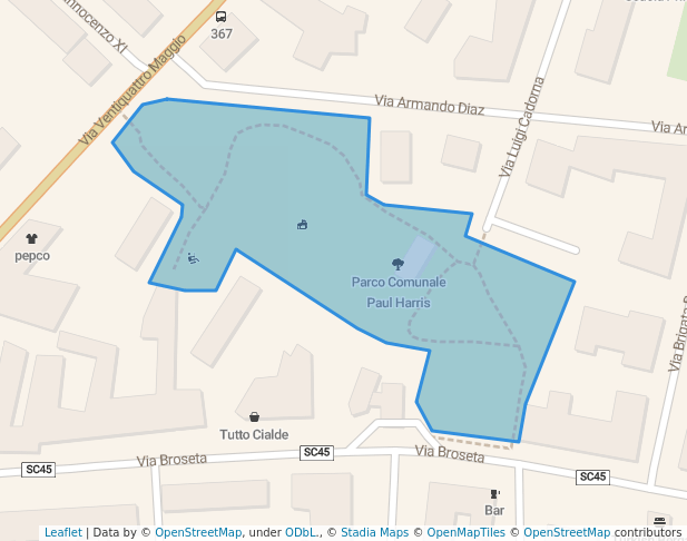 walking in Parco Comunale Paul Harris map in Bergamo