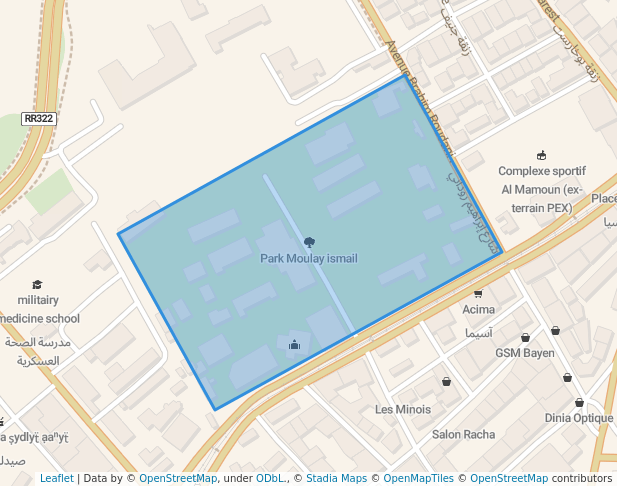 walking in Moulay Ismail Park map in Rabat