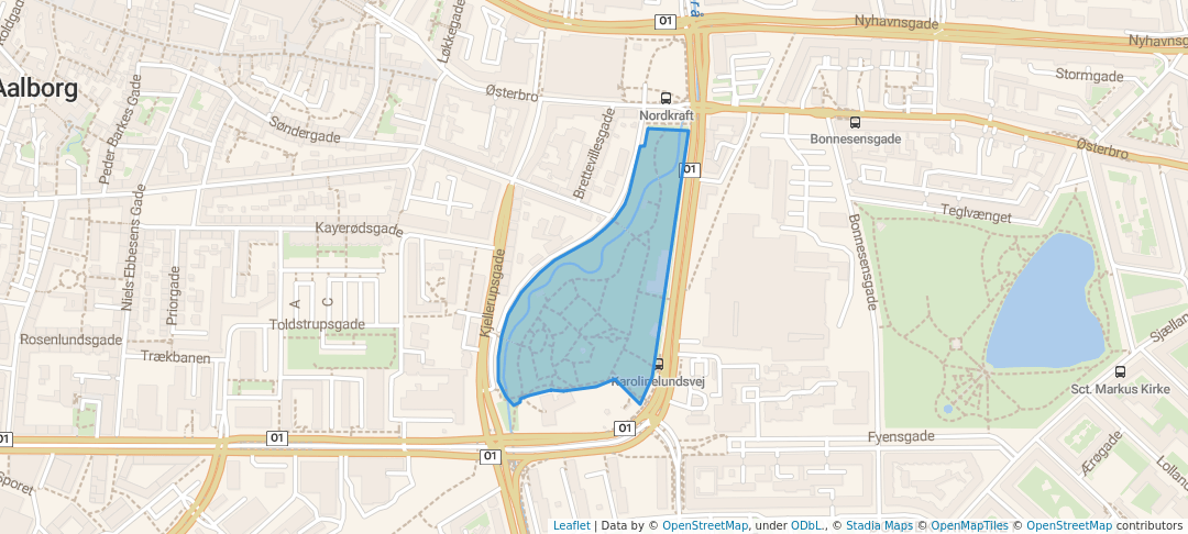 walking in Karolinelund map in Aalborg