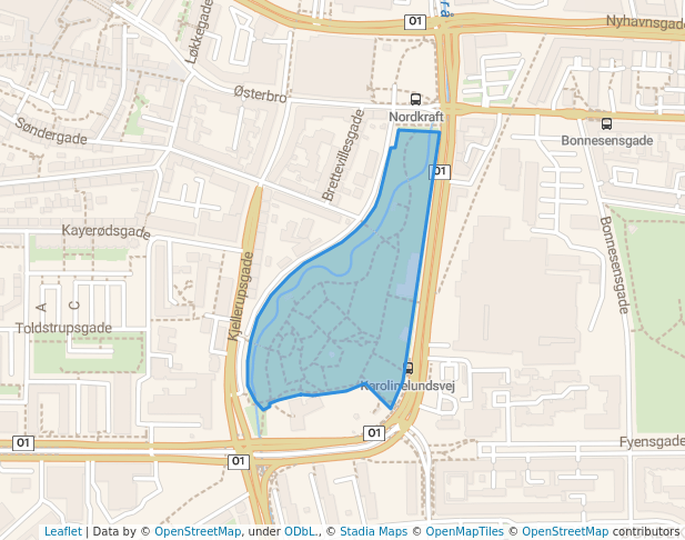 walking in Karolinelund map in Aalborg