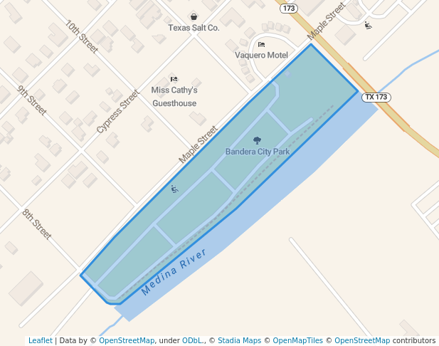 walking in Bandera City Park map in Bandera
