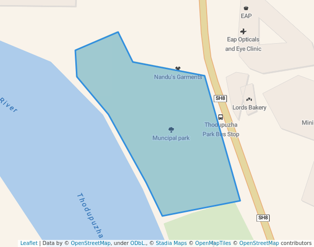 walking in municipal park map in Thodupuzha