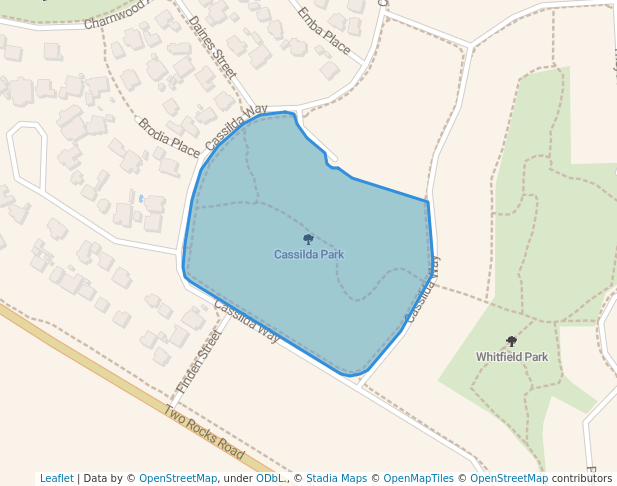 walking in Cassilda Park map in Two Rocks