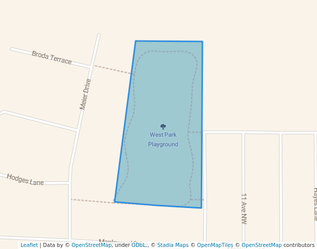 walking in West Park Playground map in Moose Jaw