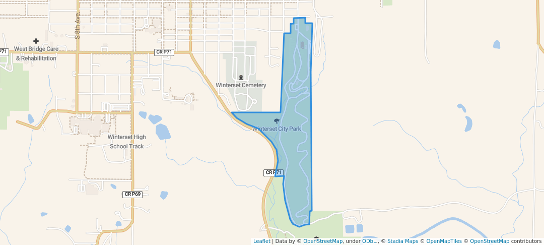 walking in Winterset City Park map in Winterset