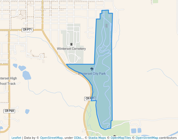 walking in Winterset City Park map in Winterset