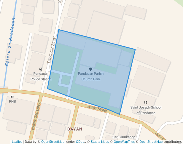 walking in Pandacan Parish Church Park map in Manila