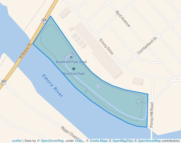 walking in Riverfront Park map in Harriman