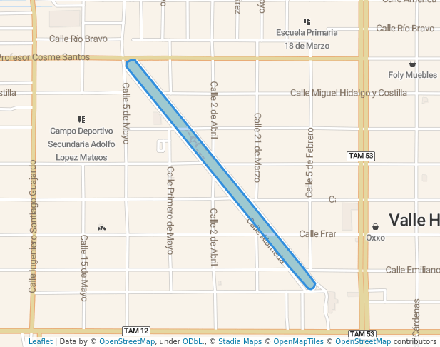 walking in Parque Lineal Alameda map in Valle Hermoso