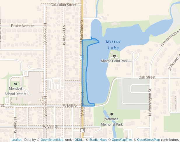 walking in Mirror Lake Park map in Mondovi