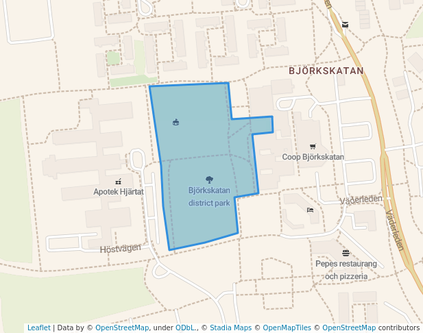 walking in Björkskatan district park map in Luleå