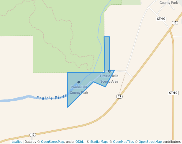 walking in Prairie Dells Scenic Area map in Merrill