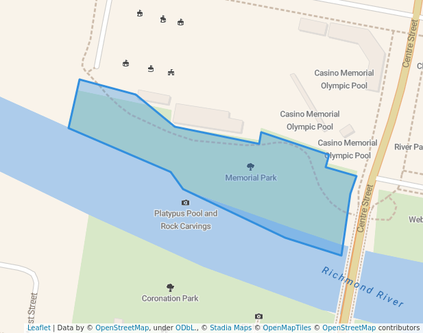 walking in Memorial Park map in Casino