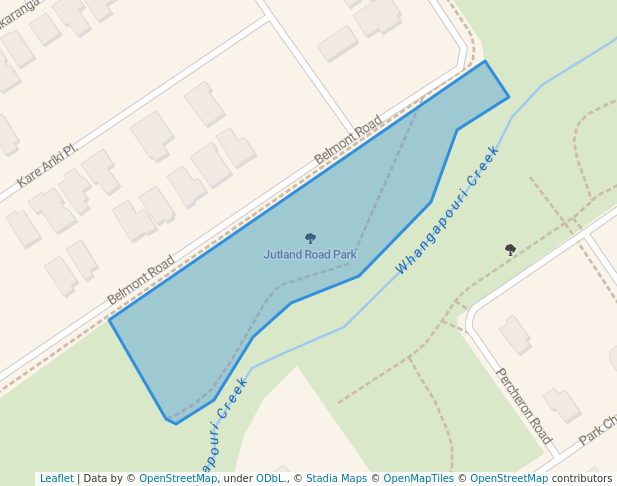 walking in Jutland Road Park map in Pukekohe