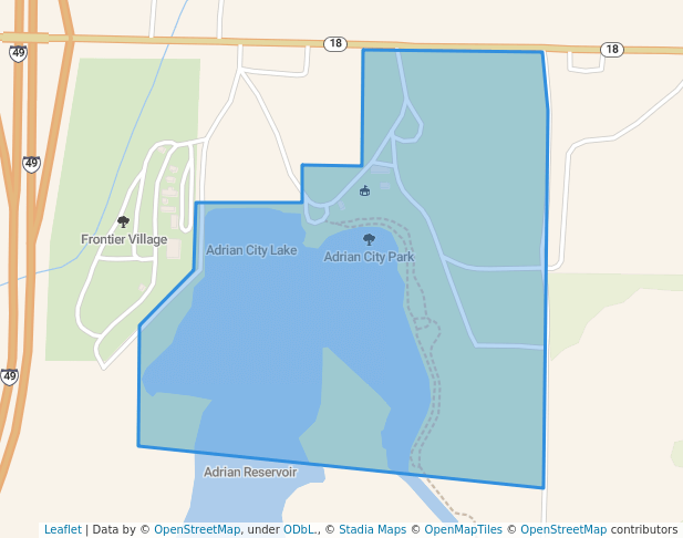 walking in Adrian City Park map in Adrian