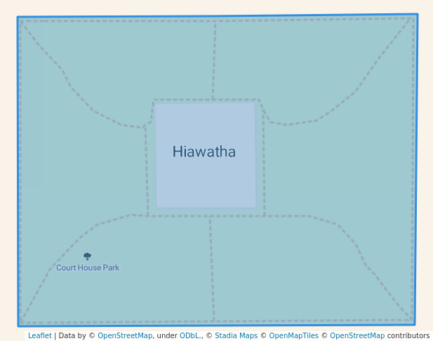 walking in County Court House Park map in Hiawatha