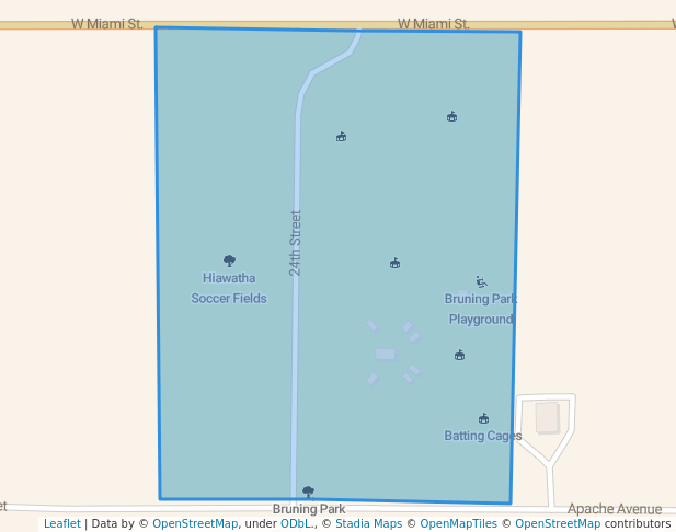 walking in Bruning Park map in Hiawatha