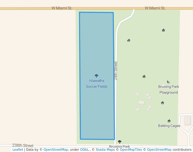 walking in Hiawatha Soccer Fields map in Hiawatha